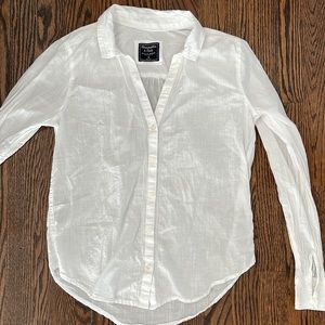 Abercrombie and Fitch, white button down shirt, semi-sheer, size XS, like new.